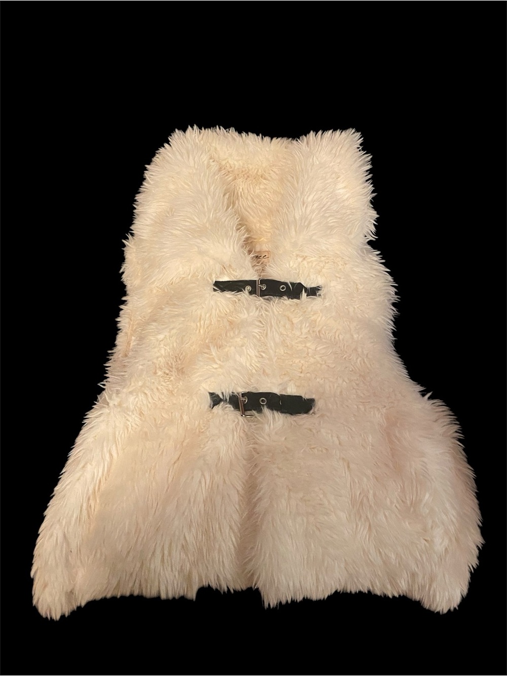 We The Free Cream Faux Fur Vest with Black Toggle Straps